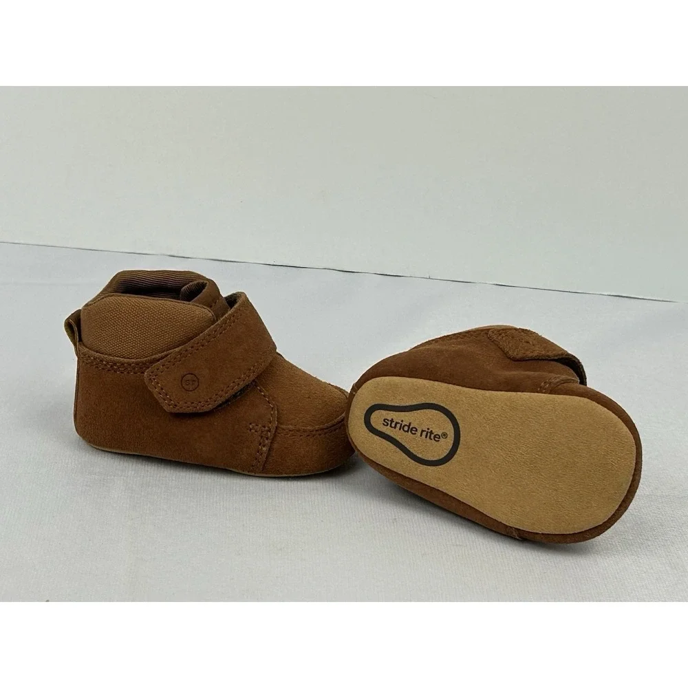 Stride Rite Baby Shoes Size 3M Brown Suede Leather Soft Sole Crib